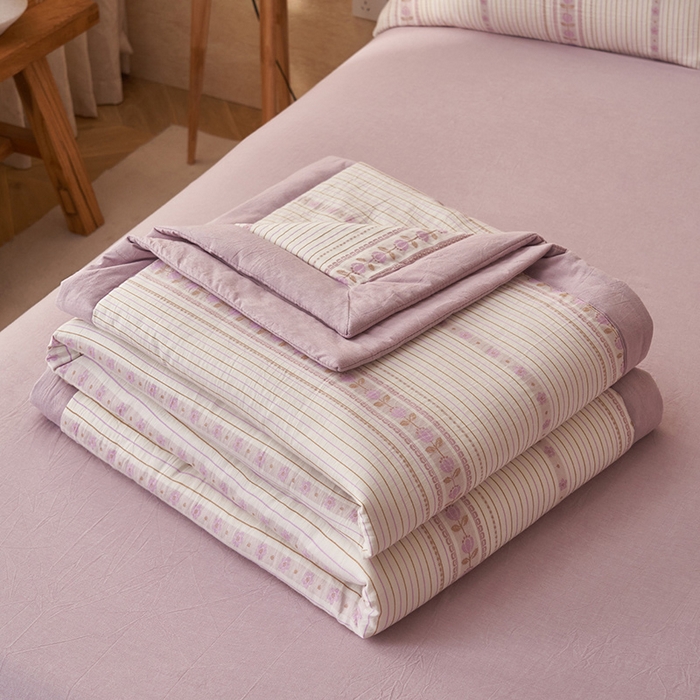 91家纺网 家纺一手货源 找家纺 简如 2026新款全棉色织提花里外全棉夏凉被四件套 柏锦-紫