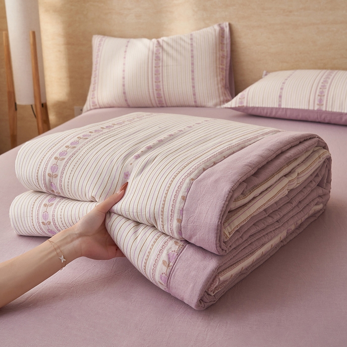 91家纺网 家纺一手货源 找家纺 简如 2026新款全棉色织提花里外全棉夏凉被四件套 柏锦-紫