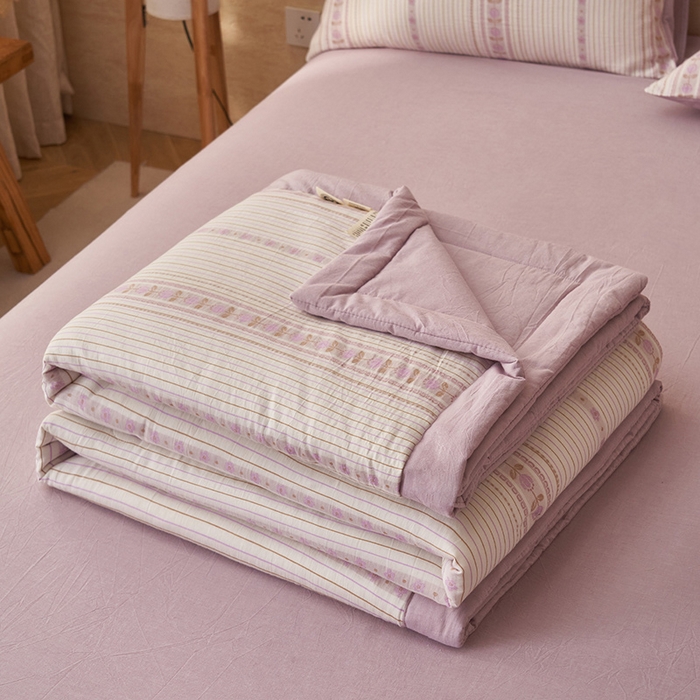 91家纺网 家纺一手货源 找家纺 简如 2026新款全棉色织提花里外全棉夏凉被四件套 柏锦-紫