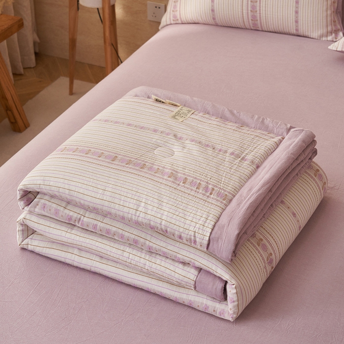 91家纺网 家纺一手货源 找家纺 简如 2026新款全棉色织提花里外全棉夏凉被四件套 柏锦-紫