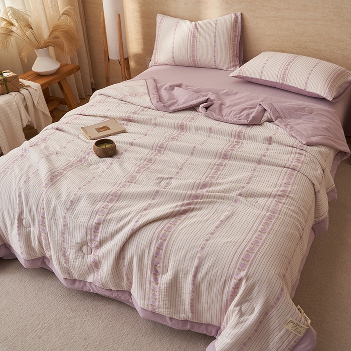 91家纺网 家纺一手货源 找家纺 简如 2026新款全棉色织提花里外全棉夏凉被四件套 柏锦-紫