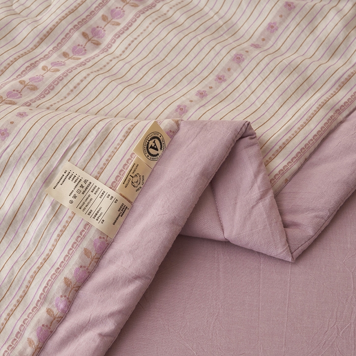 91家纺网 家纺一手货源 找家纺 简如 2026新款全棉色织提花里外全棉夏凉被四件套 柏锦-紫