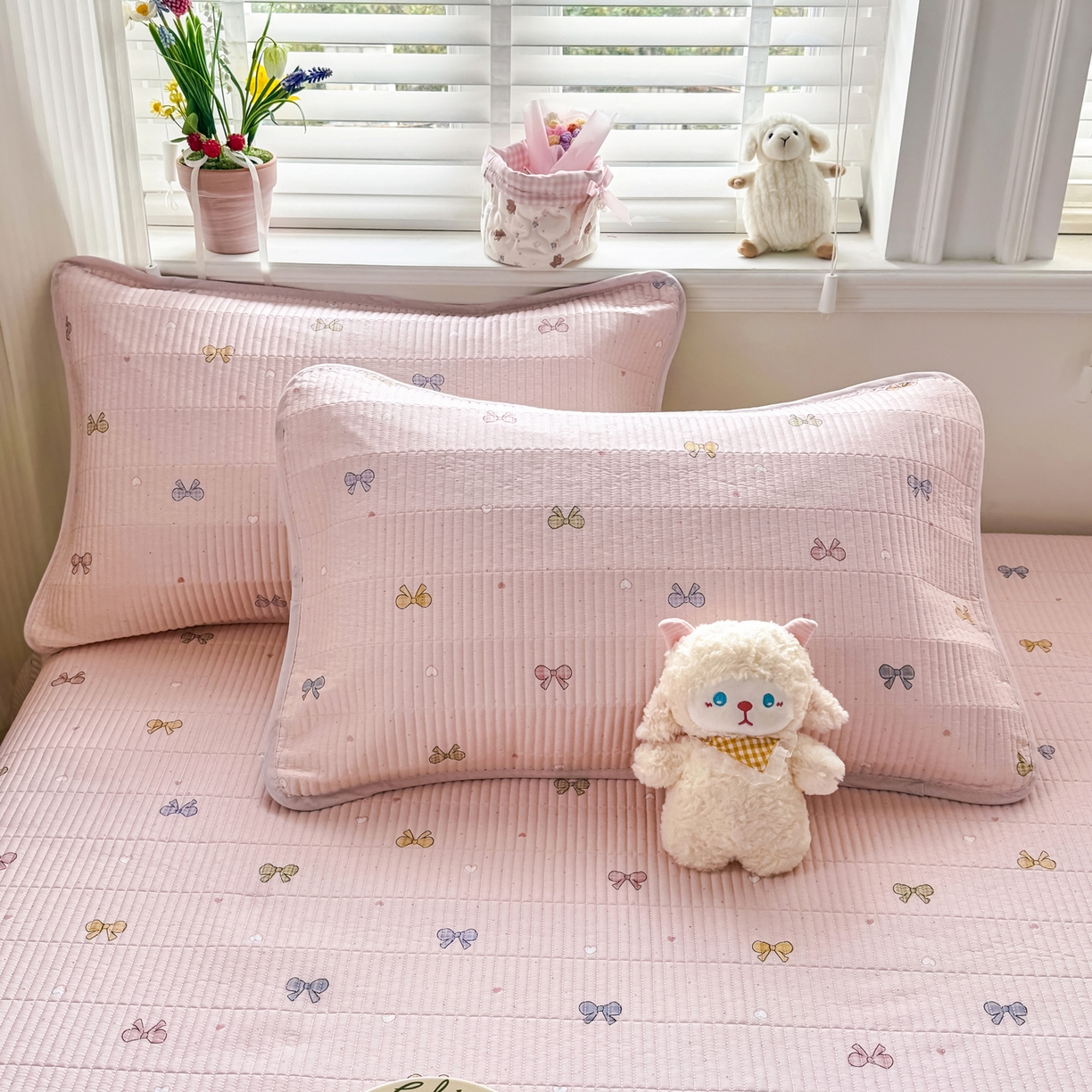 91家纺网 家纺一手货源 找家纺 沁童儿童用品店 2026新款法式大花边全棉夹棉床盖加厚床单炕垫 蝶梦粉