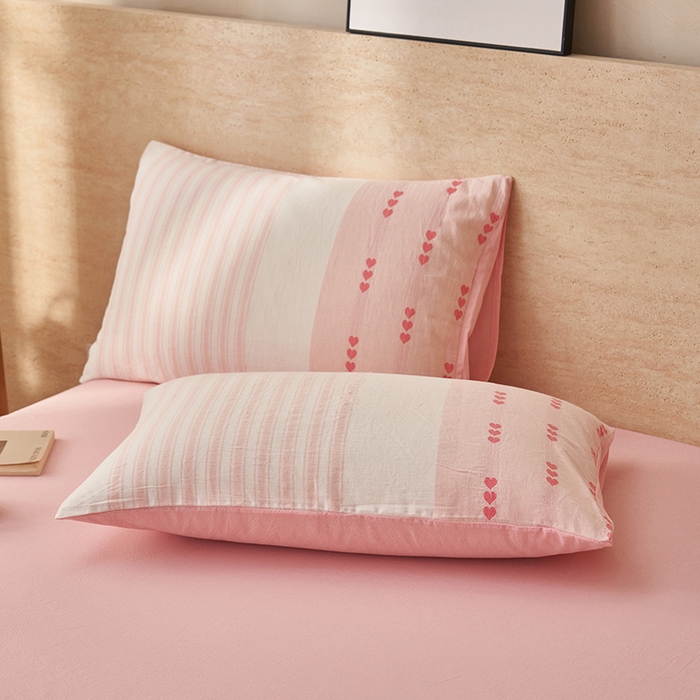 91家纺网 家纺一手货源 找家纺 简如 2026新款全棉色织提花里外全棉夏凉被四件套 爱心-粉