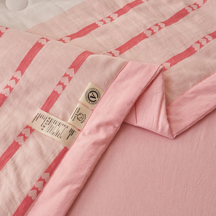 91家纺网 家纺一手货源 找家纺 简如 2026新款全棉色织提花里外全棉夏凉被四件套 爱心-粉