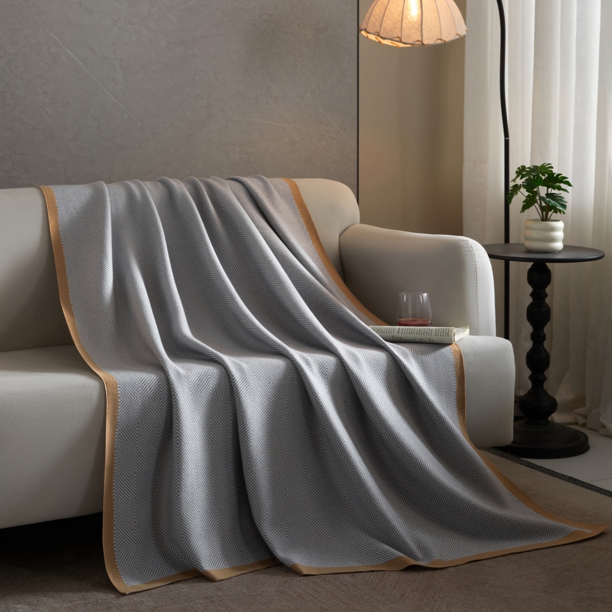 航途席业 2026春夏新款航空毯毛毯毯子 回字形-灰驼