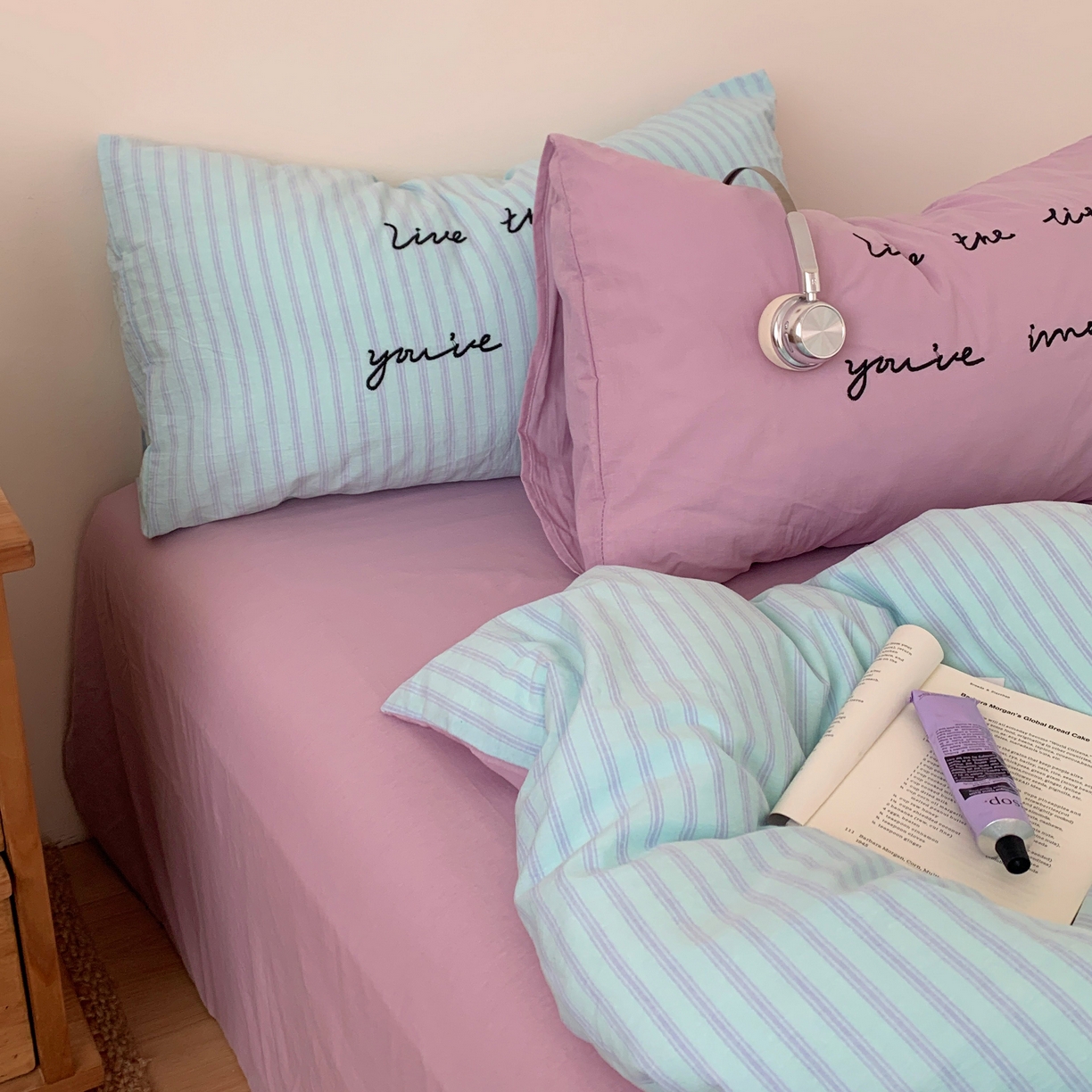 91家纺网 家纺一手货源 找家纺 （总）桃喜 2026春夏全棉新品色织水洗棉条纹博主ins风四件套学生三件套（会员-5）