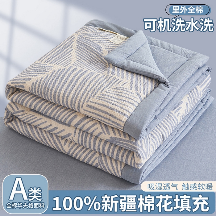 91家纺网 家纺一手货源 找家纺 简如 2026新款里外全棉华夫格夏凉被四件套 简森-蓝
