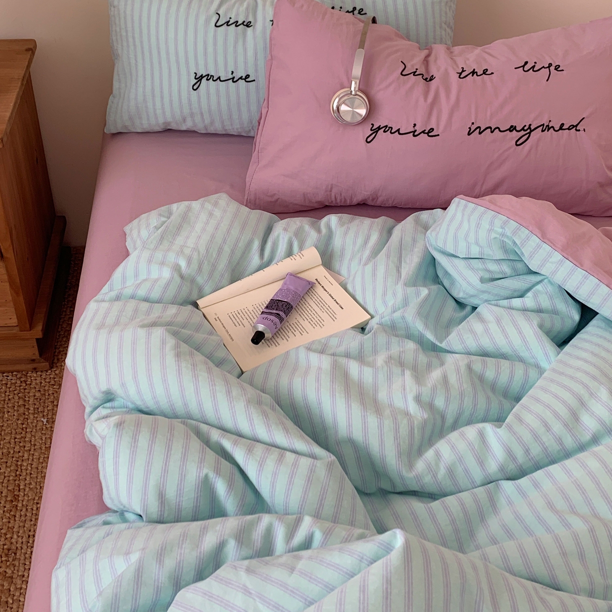 91家纺网 家纺一手货源 找家纺 （总）桃喜 2026春夏全棉新品色织水洗棉条纹博主ins风四件套学生三件套（会员-5）