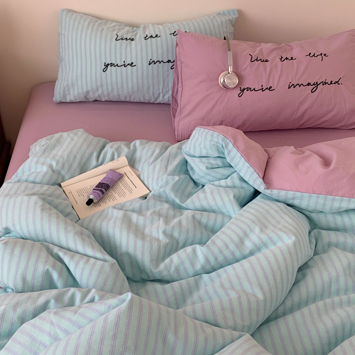 91家纺网 家纺一手货源 找家纺 （总）桃喜 2026春夏全棉新品色织水洗棉条纹博主ins风四件套学生三件套（会员-5）