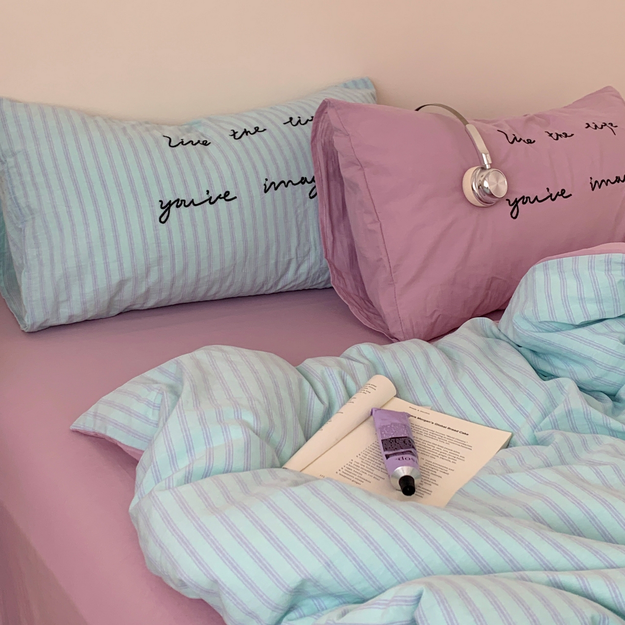 91家纺网 家纺一手货源 找家纺 （总）桃喜 2026春夏全棉新品色织水洗棉条纹博主ins风四件套学生三件套（会员-5）