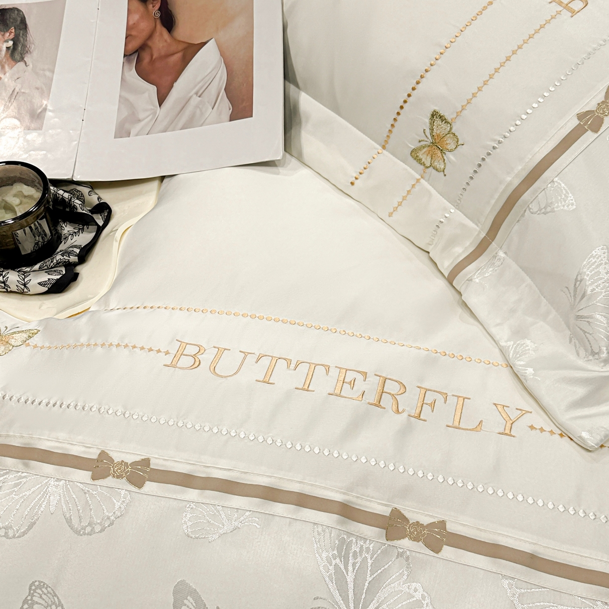 91家纺网 家纺一手货源 找家纺 （总）宇航家纺 2026春夏新款水洗真丝绣花四件套—拾光蝶影