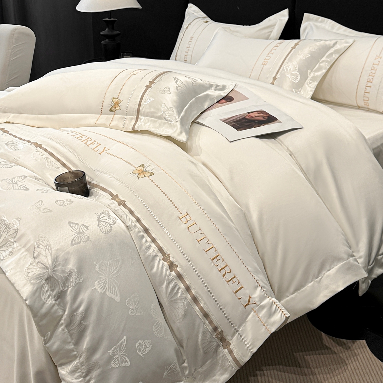 91家纺网 家纺一手货源 找家纺 （总）宇航家纺 2026春夏新款水洗真丝绣花四件套—拾光蝶影