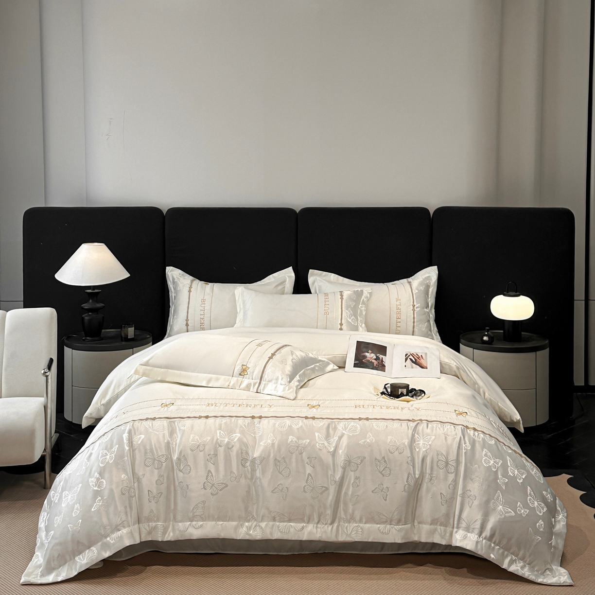 91家纺网 家纺一手货源 找家纺 （总）宇航家纺 2026春夏新款水洗真丝绣花四件套—拾光蝶影