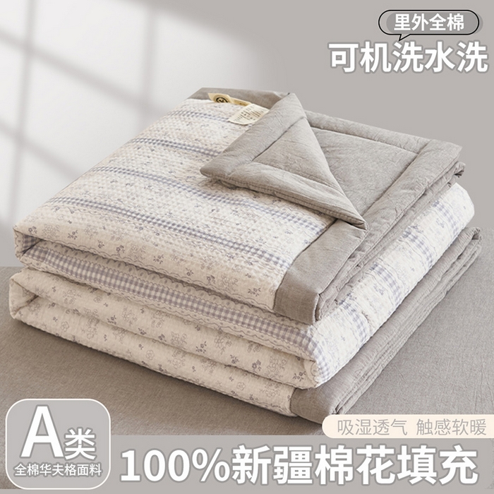 91家纺网 家纺一手货源 找家纺 简如 2026新款里外全棉华夫格夏凉被四件套 泡芙