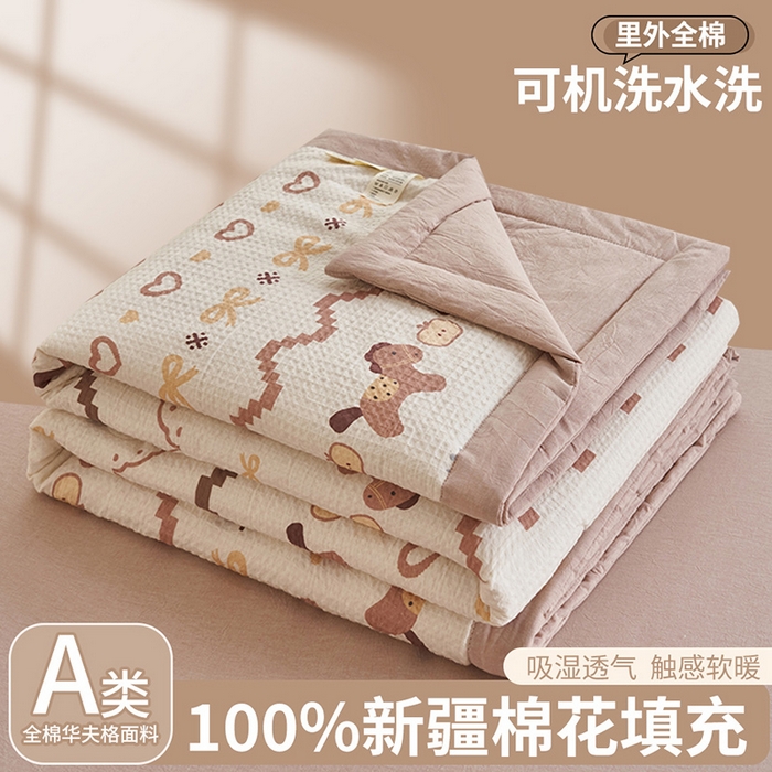 91家纺网 家纺一手货源 找家纺 简如 2026新款里外全棉华夫格夏凉被四件套 星语星愿
