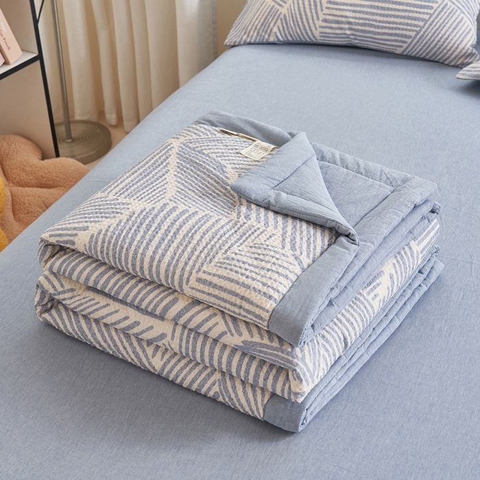 91家纺网 家纺一手货源 找家纺 简如 2026新款里外全棉华夫格夏凉被四件套 简森-蓝