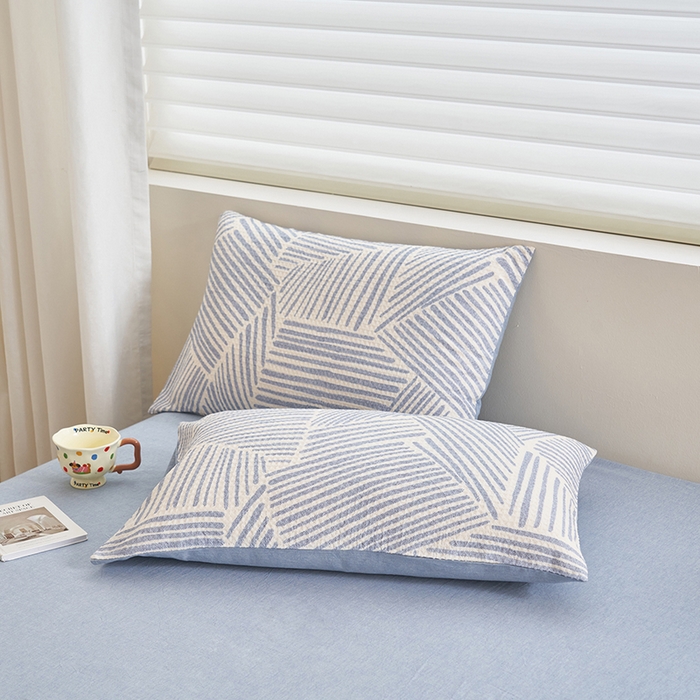 91家纺网 家纺一手货源 找家纺 简如 2026新款里外全棉华夫格夏凉被四件套 简森-蓝