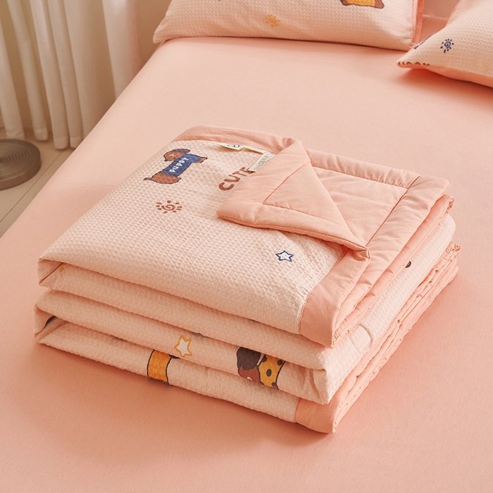 91家纺网 家纺一手货源 找家纺 简如 2026新款里外全棉华夫格夏凉被四件套 布丁可乐