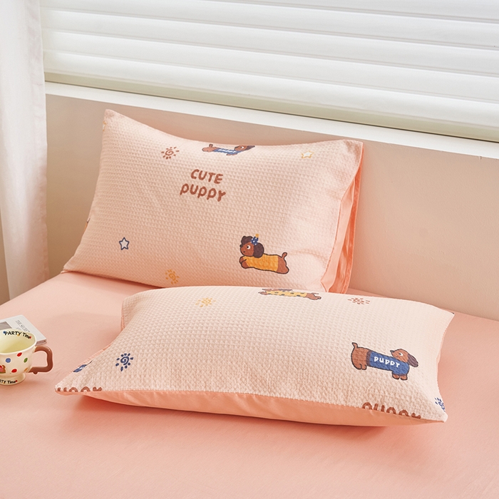 91家纺网 家纺一手货源 找家纺 简如 2026新款里外全棉华夫格夏凉被四件套 布丁可乐