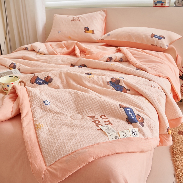 91家纺网 家纺一手货源 找家纺 简如 2026新款里外全棉华夫格夏凉被四件套 布丁可乐