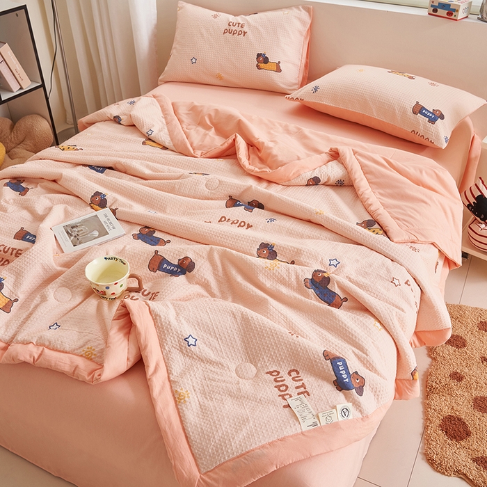 91家纺网 家纺一手货源 找家纺 简如 2026新款里外全棉华夫格夏凉被四件套 布丁可乐