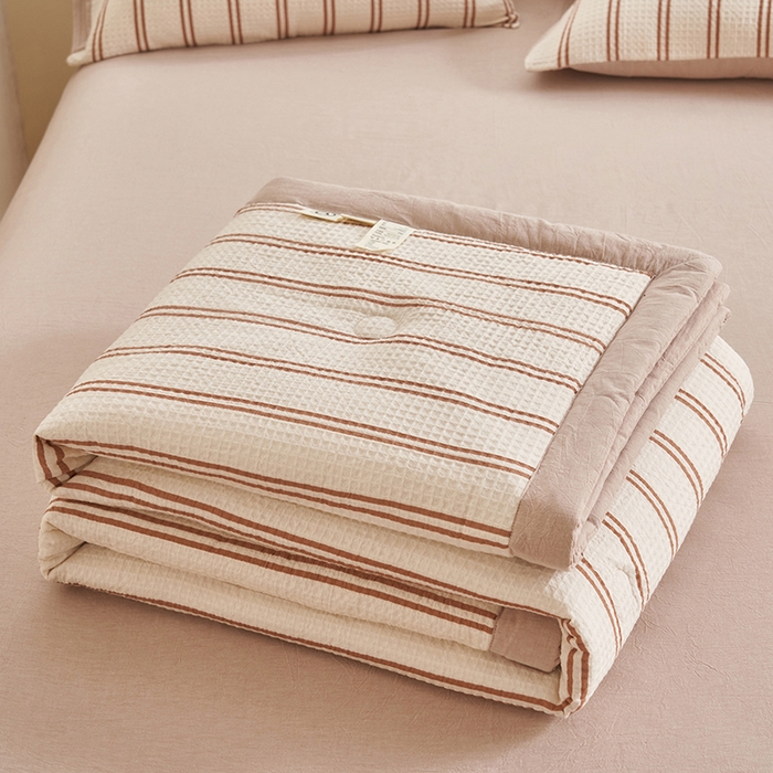 91家纺网 家纺一手货源 找家纺 简如 2026新款里外全棉华夫格夏凉被四件套 风月-米