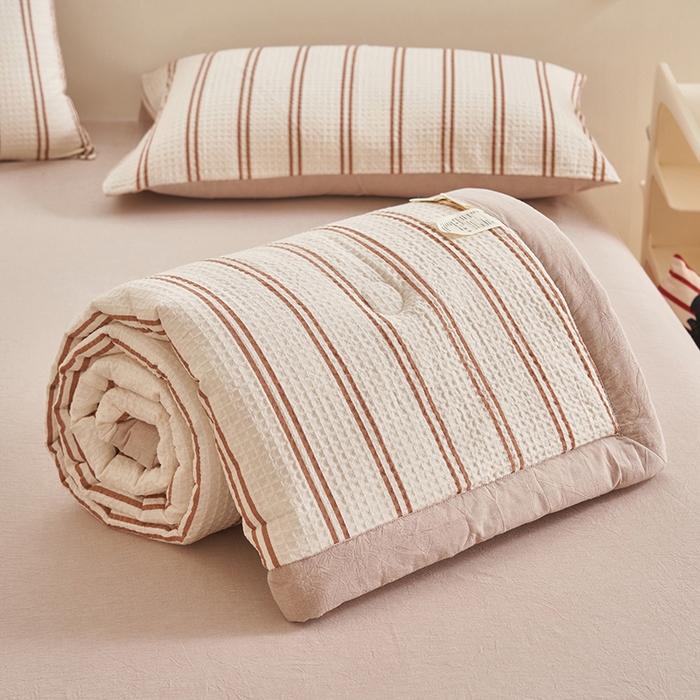 91家纺网 家纺一手货源 找家纺 简如 2026新款里外全棉华夫格夏凉被四件套 风月-米