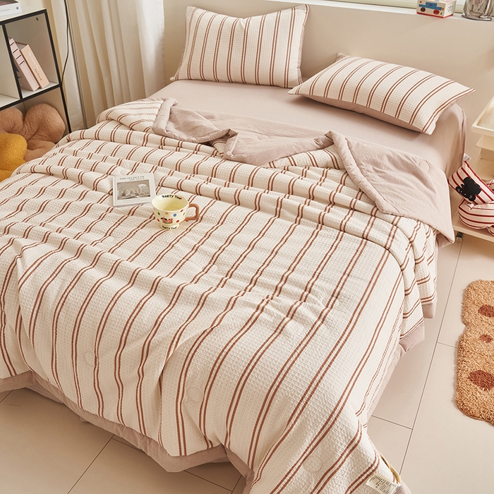 91家纺网 家纺一手货源 找家纺 简如 2026新款里外全棉华夫格夏凉被四件套 风月-米