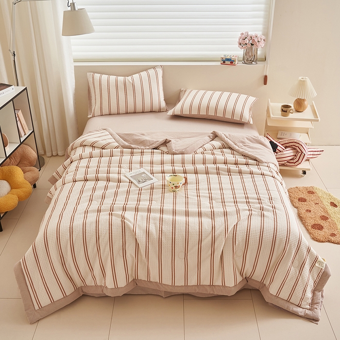 91家纺网 家纺一手货源 找家纺 简如 2026新款里外全棉华夫格夏凉被四件套 风月-米