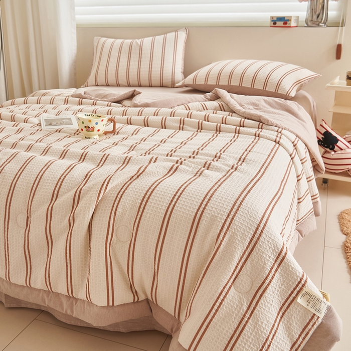 91家纺网 家纺一手货源 找家纺 简如 2026新款里外全棉华夫格夏凉被四件套 风月-米