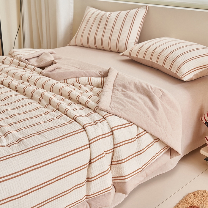 91家纺网 家纺一手货源 找家纺 简如 2026新款里外全棉华夫格夏凉被四件套 风月-米