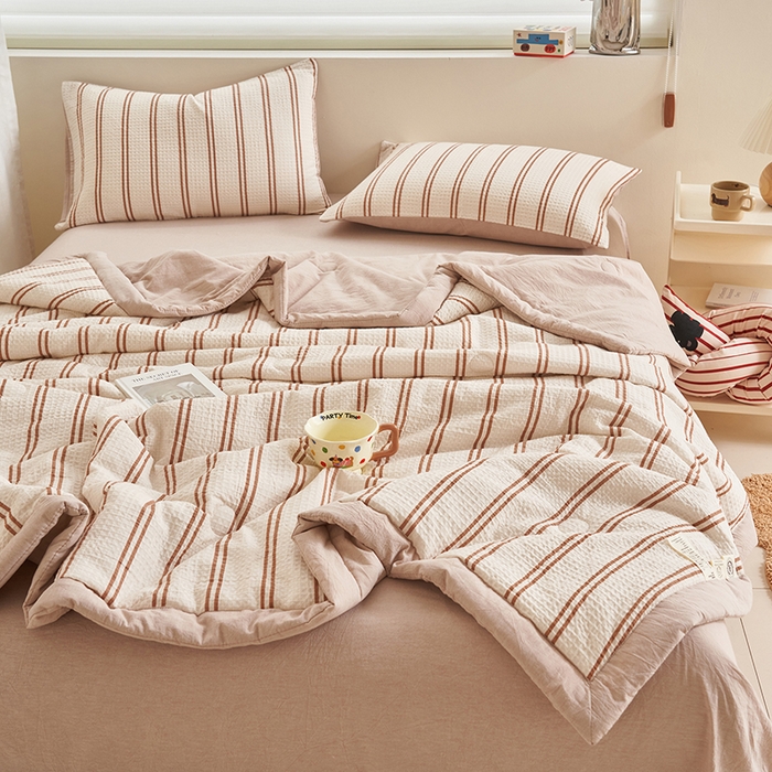 91家纺网 家纺一手货源 找家纺 简如 2026新款里外全棉华夫格夏凉被四件套 风月-米