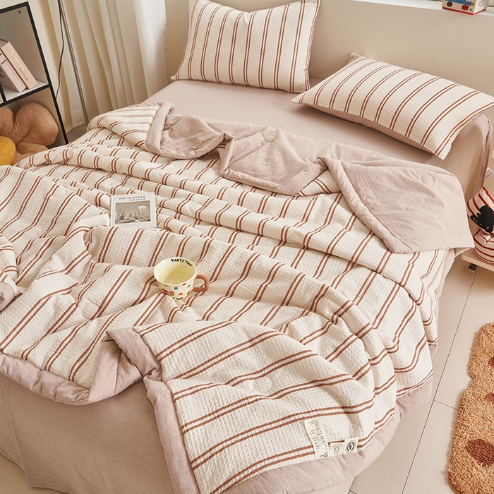 91家纺网 家纺一手货源 找家纺 简如 2026新款里外全棉华夫格夏凉被四件套 风月-米