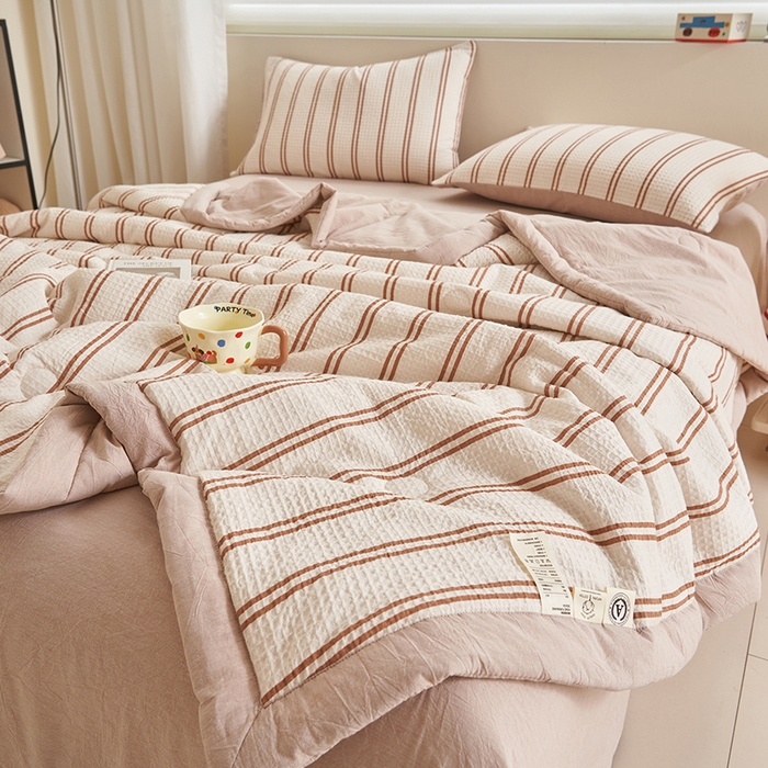 91家纺网 家纺一手货源 找家纺 简如 2026新款里外全棉华夫格夏凉被四件套 风月-米