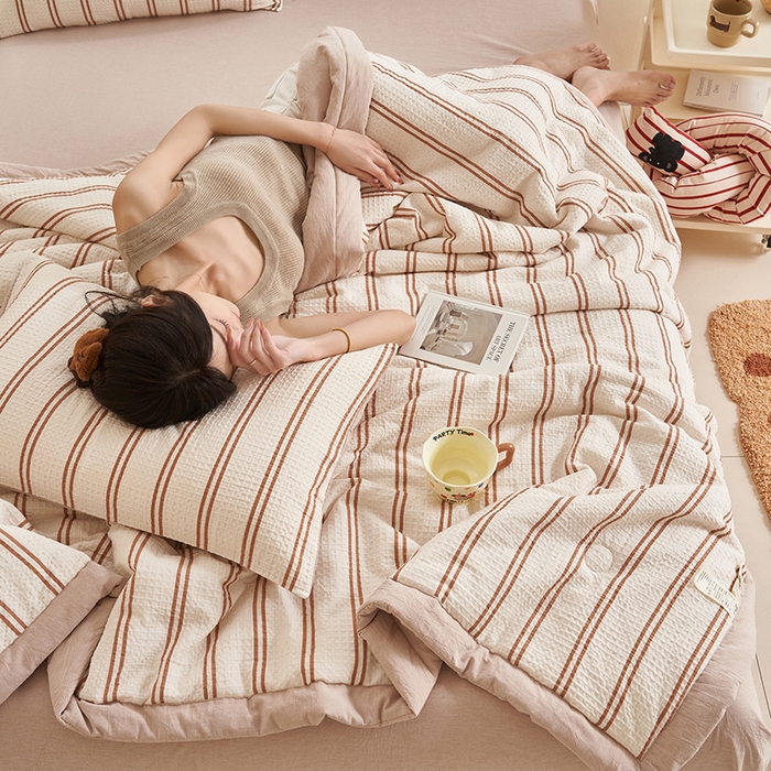 91家纺网 家纺一手货源 找家纺 简如 2026新款里外全棉华夫格夏凉被四件套 风月-米