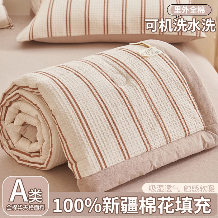 91家纺网 家纺一手货源 找家纺 简如 2026新款里外全棉华夫格夏凉被四件套 风月-米