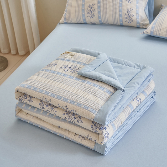 91家纺网 家纺一手货源 找家纺 简如 2026新款里外全棉华夫格夏凉被四件套 花绮梦