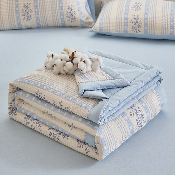 91家纺网 家纺一手货源 找家纺 简如 2026新款里外全棉华夫格夏凉被四件套 花绮梦