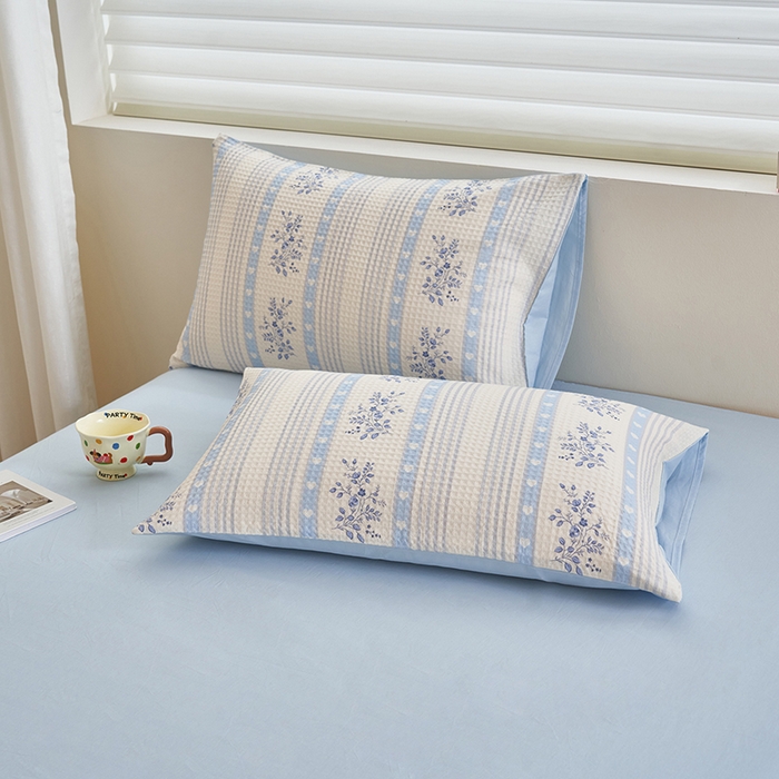 91家纺网 家纺一手货源 找家纺 简如 2026新款里外全棉华夫格夏凉被四件套 花绮梦