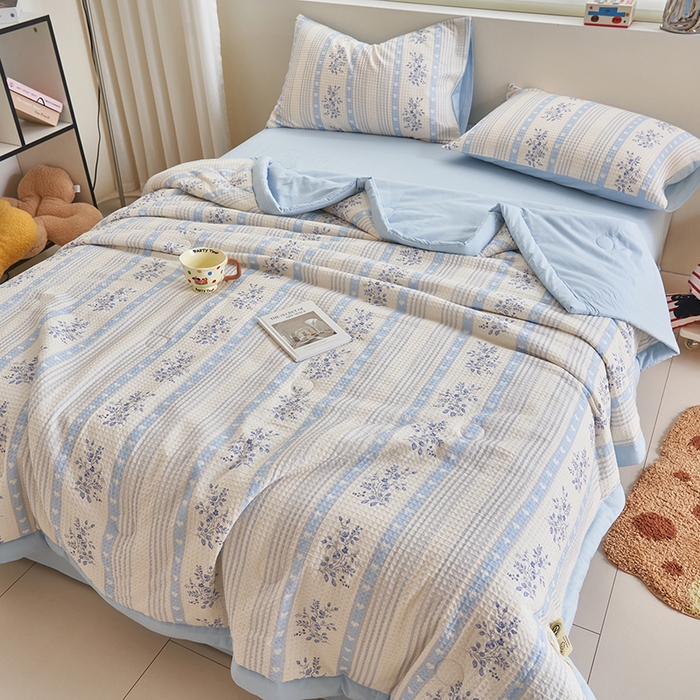 91家纺网 家纺一手货源 找家纺 简如 2026新款里外全棉华夫格夏凉被四件套 花绮梦