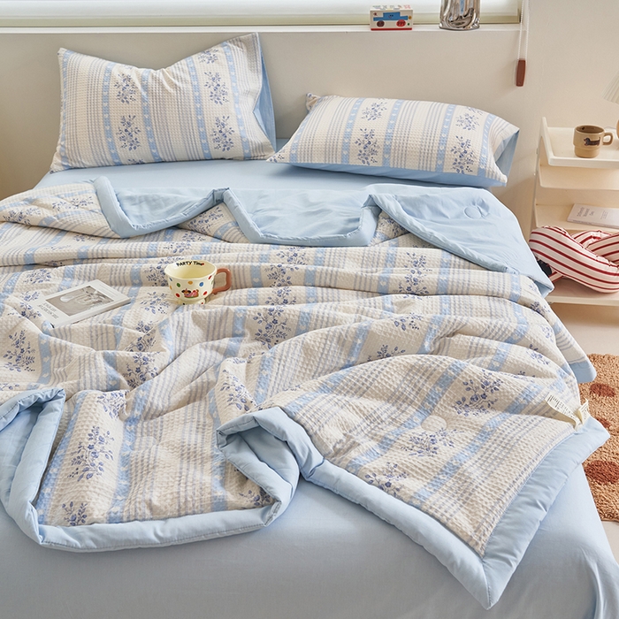 91家纺网 家纺一手货源 找家纺 简如 2026新款里外全棉华夫格夏凉被四件套 花绮梦