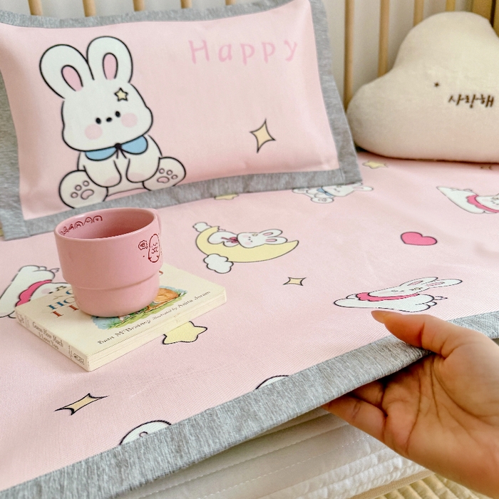 萌宝家纺 2026新款A类儿童冰丝席900D加厚加密冰藤软席幼儿园席子 可爱兔子