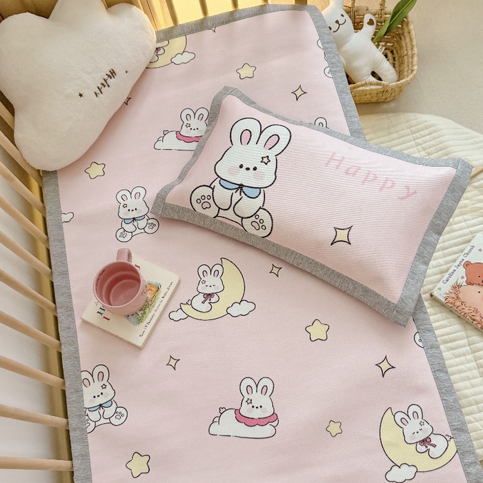 91家纺网 家纺一手货源 找家纺 萌宝家纺 2026新款A类儿童冰丝席900D加厚加密冰藤软席幼儿园席子 可爱兔子