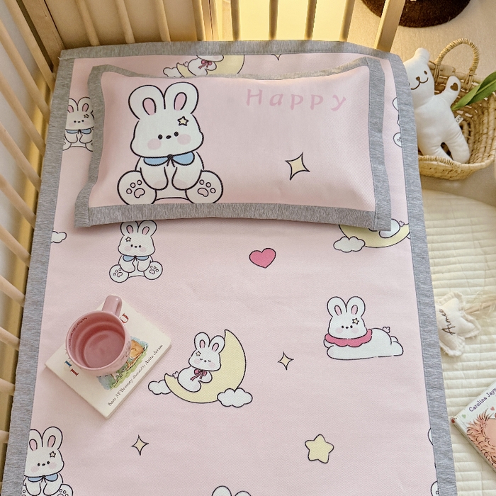 91家纺网 家纺一手货源 找家纺 萌宝家纺 2026新款A类儿童冰丝席900D加厚加密冰藤软席幼儿园席子 可爱兔子