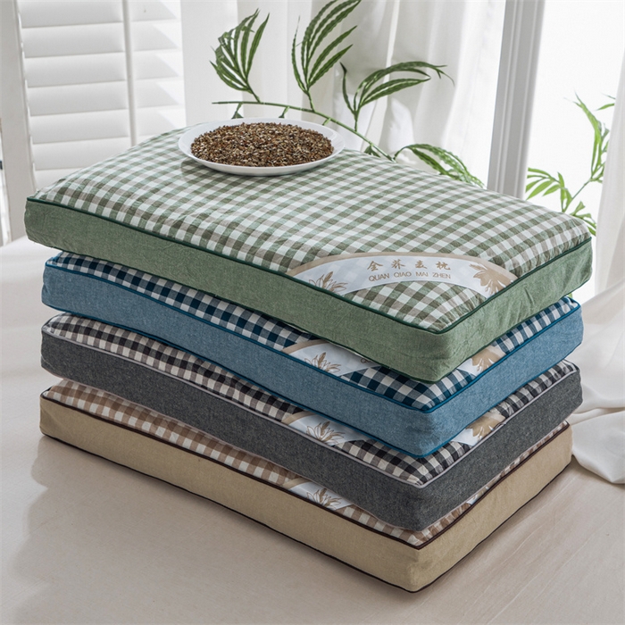（总）仁宇枕业 2026新款全棉纯棉色织水洗棉田园格子系列草本荞麦枕头枕芯