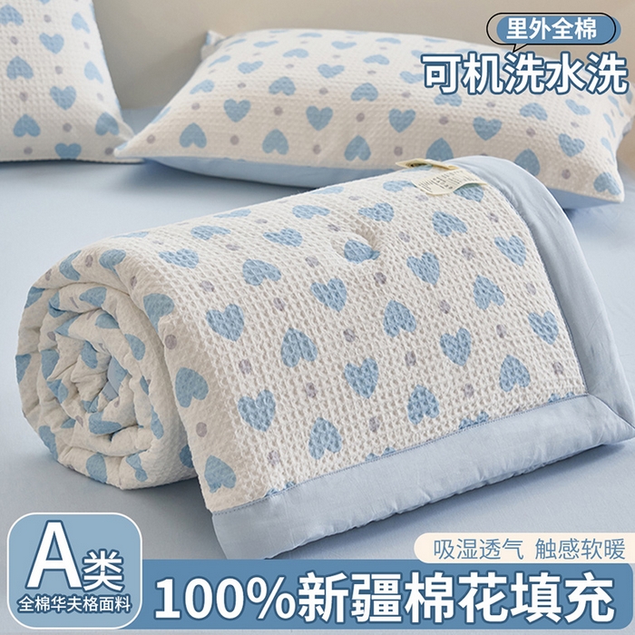 91家纺网 家纺一手货源 找家纺 简如 2026新款里外全棉华夫格夏凉被四件套 麦香