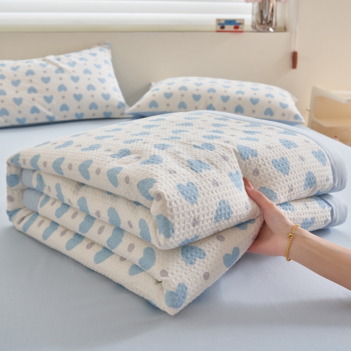 91家纺网 家纺一手货源 找家纺 简如 2026新款里外全棉华夫格夏凉被四件套 麦香