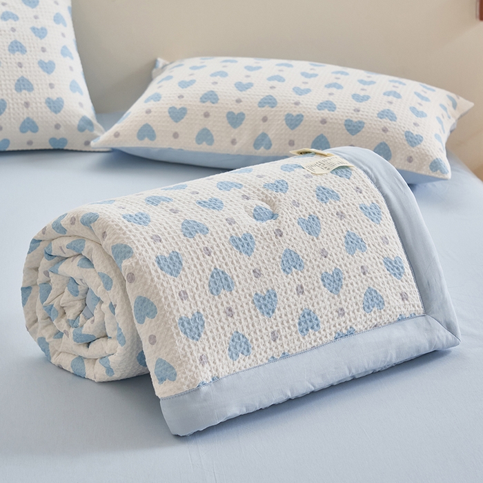 91家纺网 家纺一手货源 找家纺 简如 2026新款里外全棉华夫格夏凉被四件套 麦香