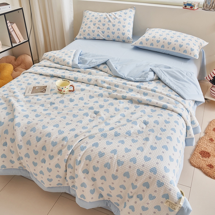 91家纺网 家纺一手货源 找家纺 简如 2026新款里外全棉华夫格夏凉被四件套 麦香